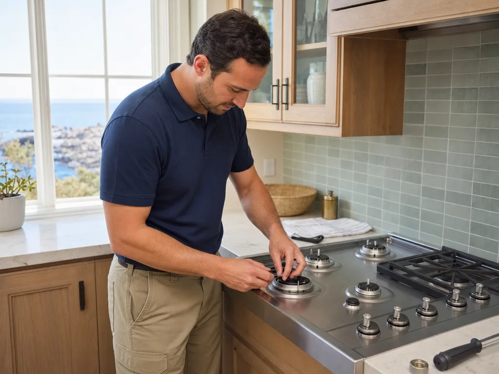 Cooktop repair technician in Los Angeles — technician at work