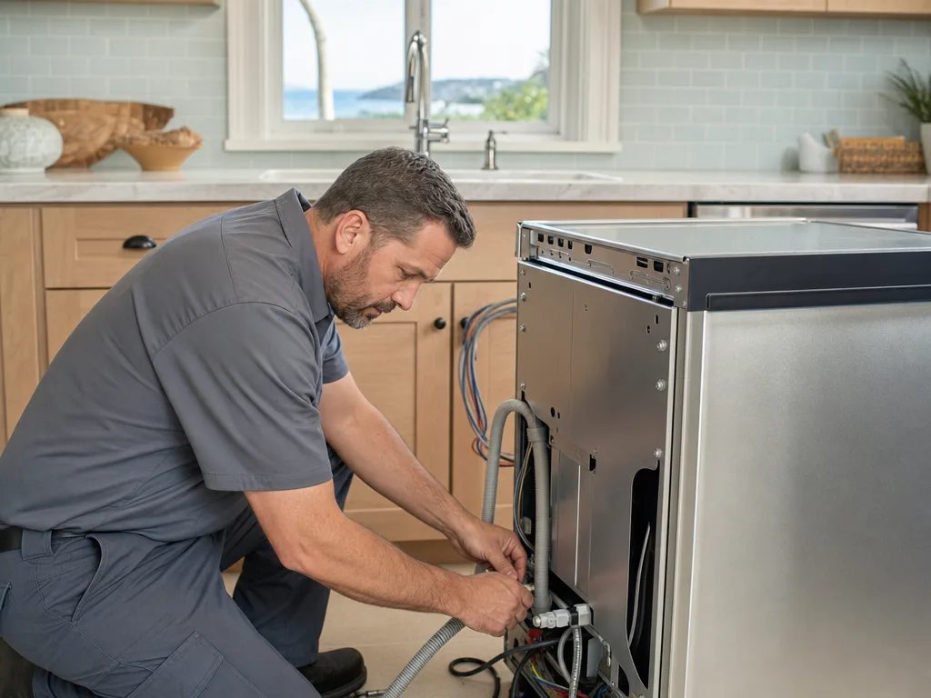 Dishwasher repair technician in Los Angeles — technician at work