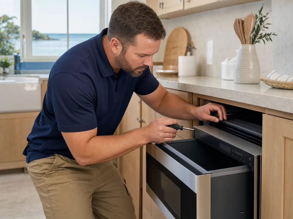 Microwave repair technician in Los Angeles — technician at work