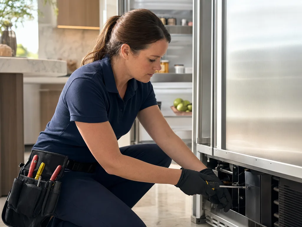 Refrigerator repair technician in Los Angeles — close-up