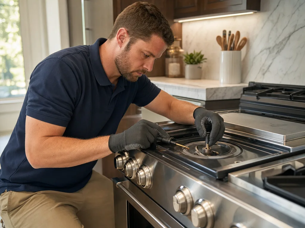 Stove repair technician in Los Angeles — close-up